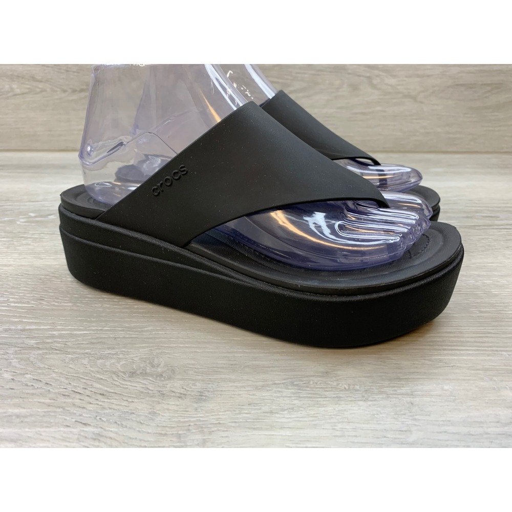 Crocs LiteRide Brooklyn Flip Flops Black Platform Wedge Sandals Women's 8 Shoes